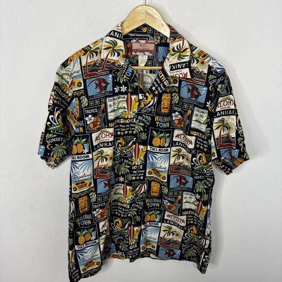 RJC Hawaiian Shirt Men L Sunset Beach Makaha Waimea Bay USA Tiki Aloha - Picture 1 of 5